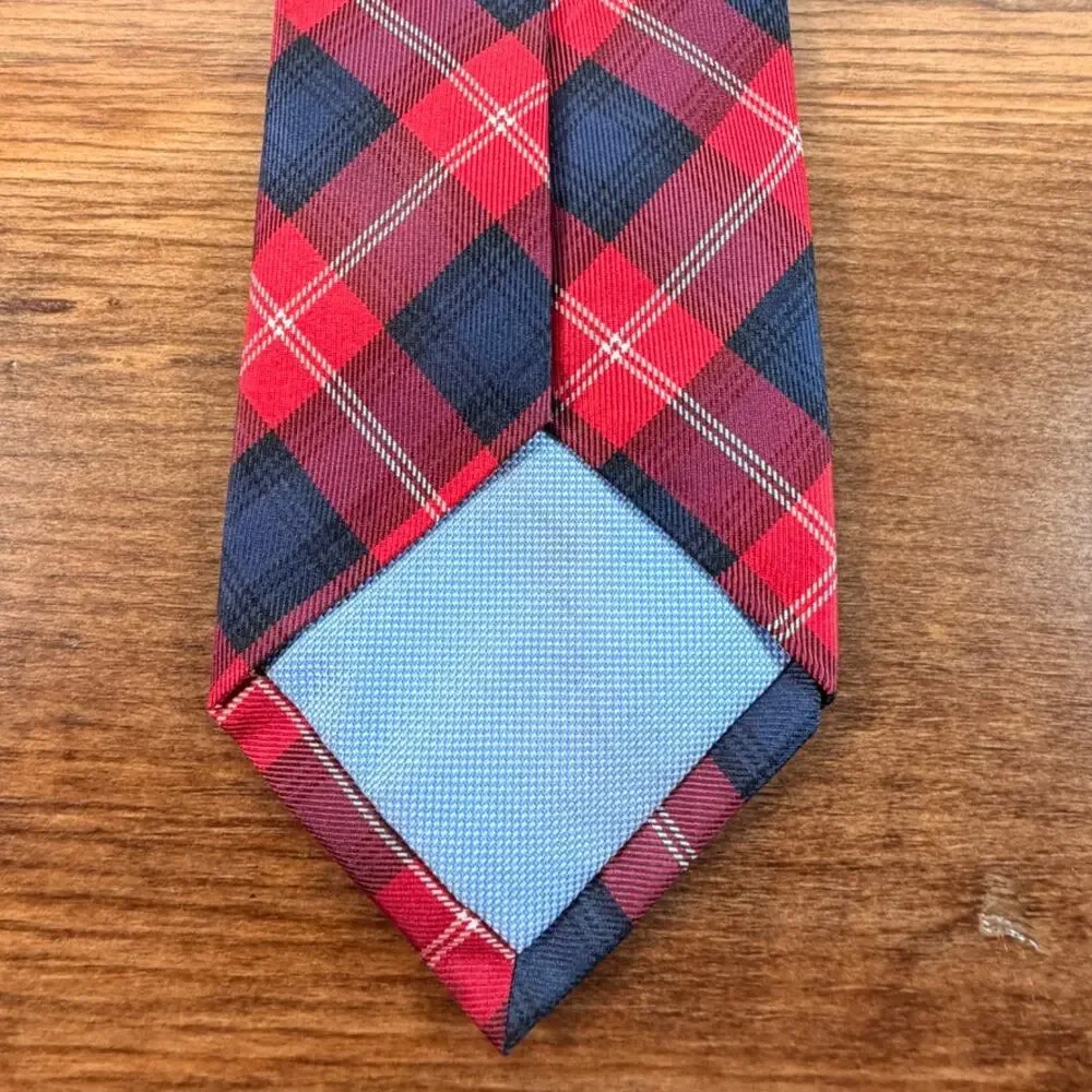 Tommy Hilfiger Red Navy Blue Plaid Tartan Silk Necktie